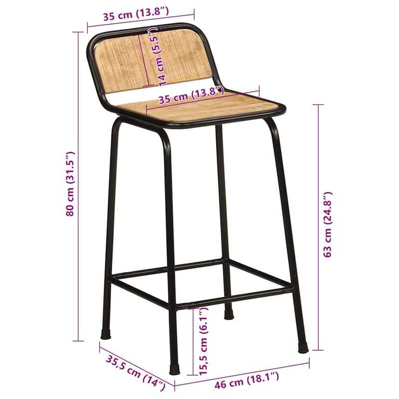 Casa si Gradina - Mobilier - Scaune si fotolii - Scaune - Scaune de bar 4 buc 46x35,5x80 cm Lemn masiv Mango brut - Infinity.ro