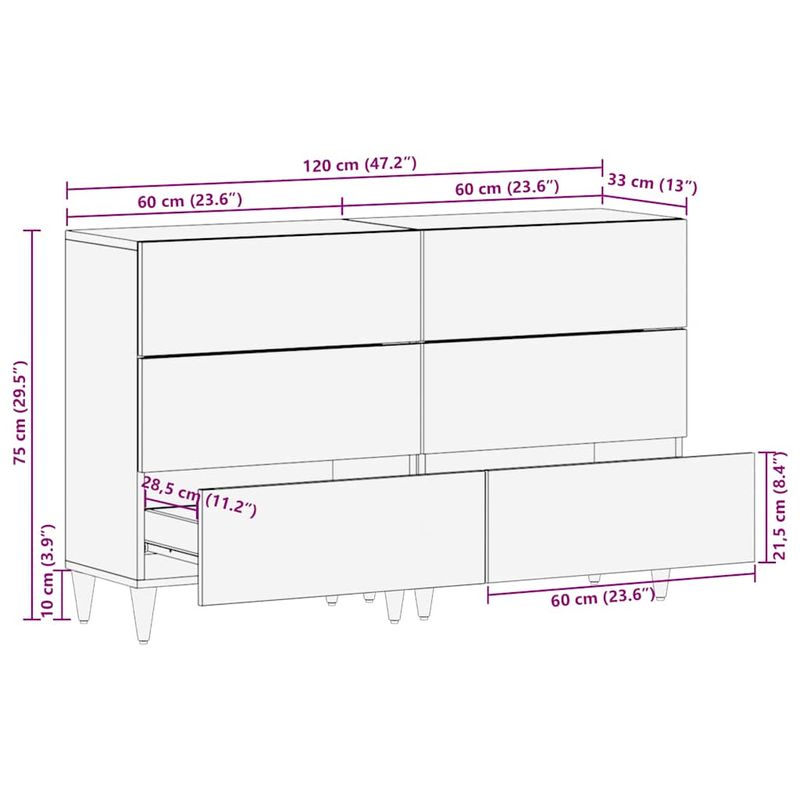 Casa si Gradina - Mobilier - Dulapuri si sifoniere - Dulapuri - Bufete 2 buc Gri deschis 60x33,5x75 cm Lemn masiv de mango - Infinity.ro
