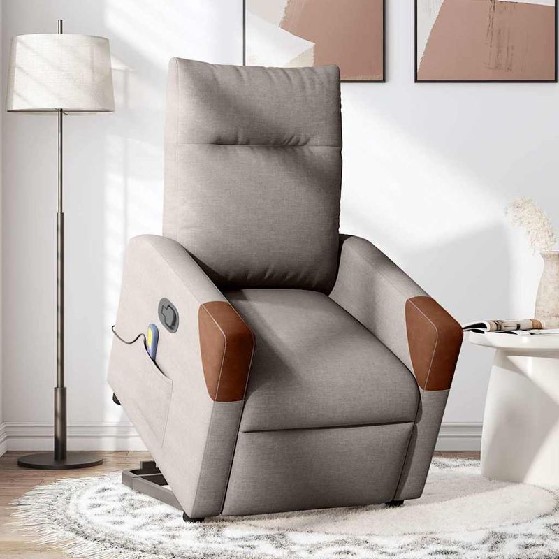 Ingrijire personala si Cosmetice - Sanatate si wellness - Articole wellness - Fotolii de masaj - Fotoliu rabatabil de masaj cu ridicare, gri taupe, textil - Infinity.ro
