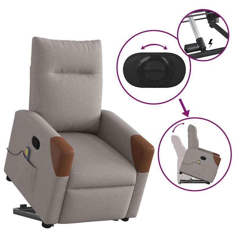 Ingrijire personala si Cosmetice - Sanatate si wellness - Articole wellness - Fotolii de masaj - Fotoliu rabatabil de masaj cu ridicare, gri taupe, textil - Infinity.ro