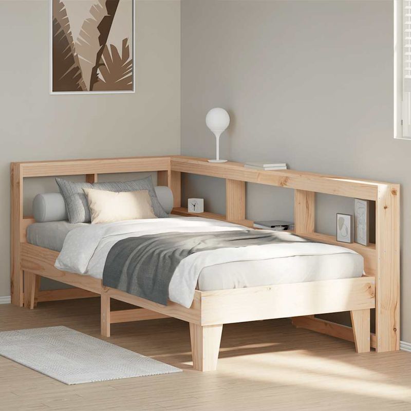 Casa si Gradina - Mobilier - Paturi si accesorii - Paturi - Pat cu biblioteca fara saltea, 75x190 cm, lemn masiv de pin - Infinity.ro