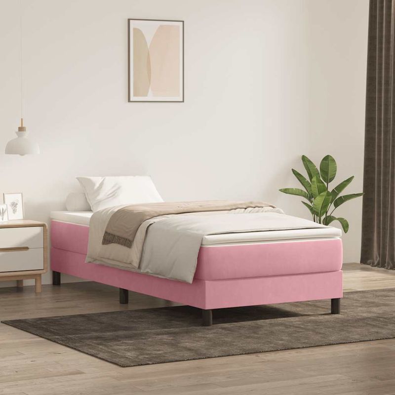 Casa si Gradina - Mobilier - Paturi si accesorii - Paturi - Pat cu arcuri fara saltea roz 80x220 cm catifea - Infinity.ro