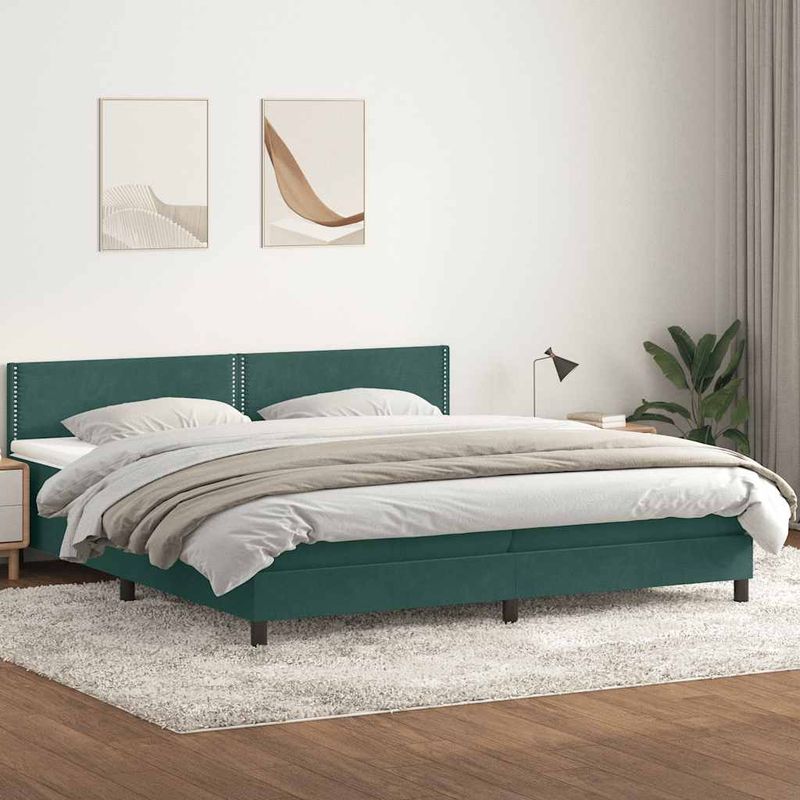 Casa si Gradina - Mobilier - Paturi si accesorii - Paturi - Pat box spring cu saltea, verde inchis, 180x220 cm, catifea - Infinity.ro
