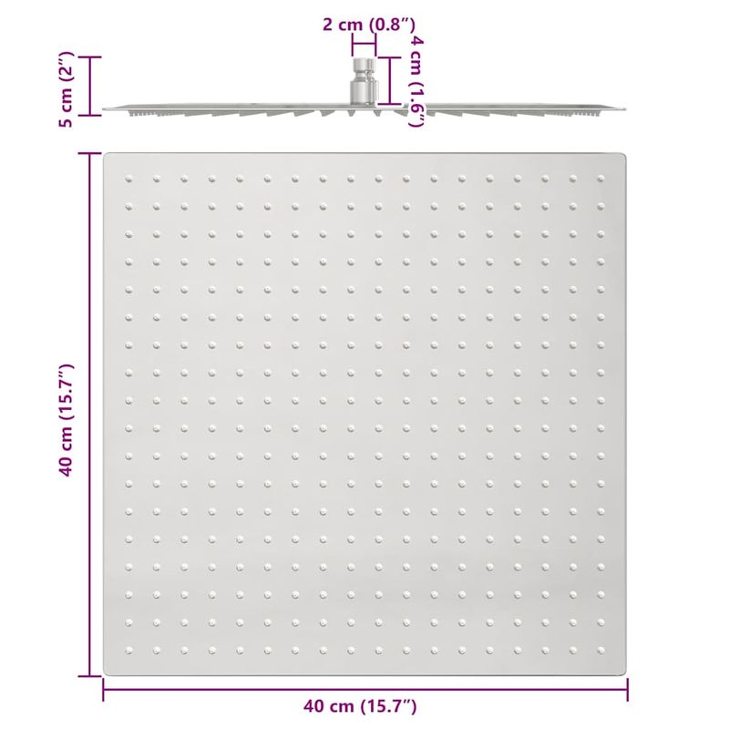 Casa si Gradina - Sanitare - Cazi si cabine de dus - Coloane si seturi de dus - Cap de dus cu ploaie din otel inoxidabil 304 40x40 cm patrat - Infinity.ro