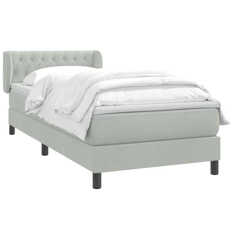 Casa si Gradina - Mobilier - Paturi si accesorii - Paturi - Pat box spring cu saltea, gri deschis, 90x220 cm, catifea - Infinity.ro