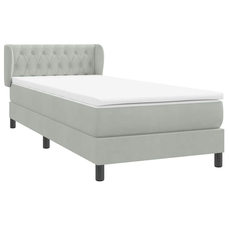 Casa si Gradina - Mobilier - Paturi si accesorii - Paturi - Pat box spring cu saltea, gri deschis, 90x220 cm, catifea - Infinity.ro