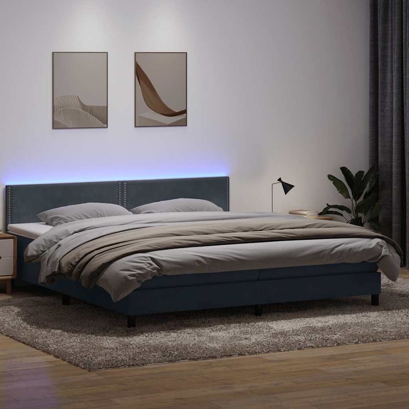 Casa si Gradina - Mobilier - Paturi si accesorii - Paturi - Pat box spring cu saltea, gri inchis, 180x210 cm, catifea - Infinity.ro