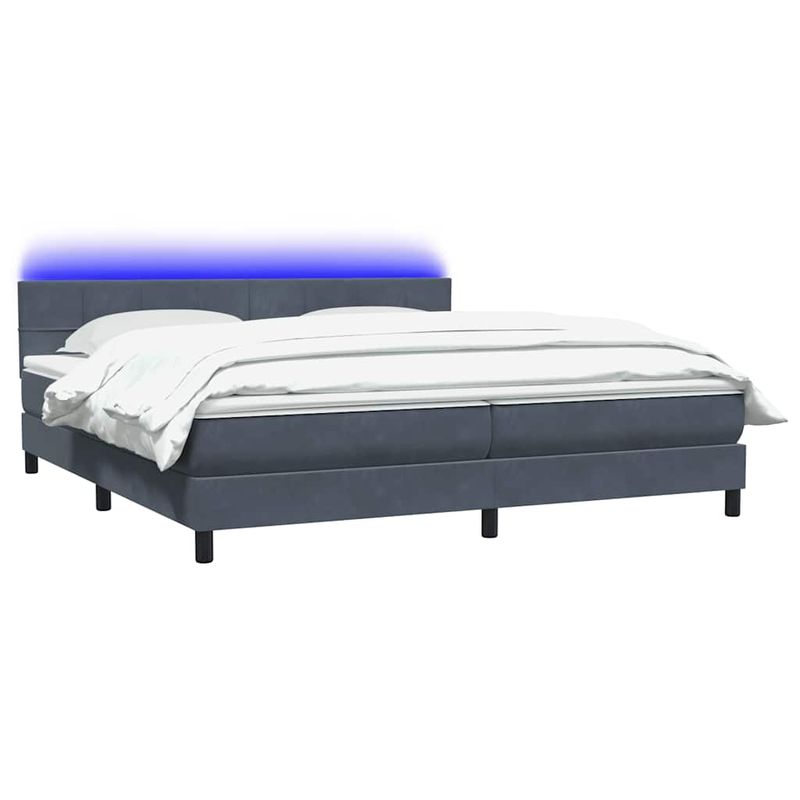 Casa si Gradina - Mobilier - Paturi si accesorii - Paturi - Pat box spring cu saltea, gri inchis, 180x210 cm, catifea - Infinity.ro