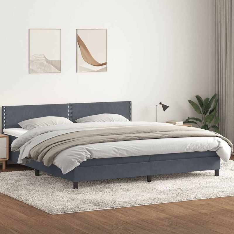 Casa si Gradina - Mobilier - Paturi si accesorii - Paturi - Pat box spring cu saltea, gri inchis, 180x210 cm, catifea - Infinity.ro