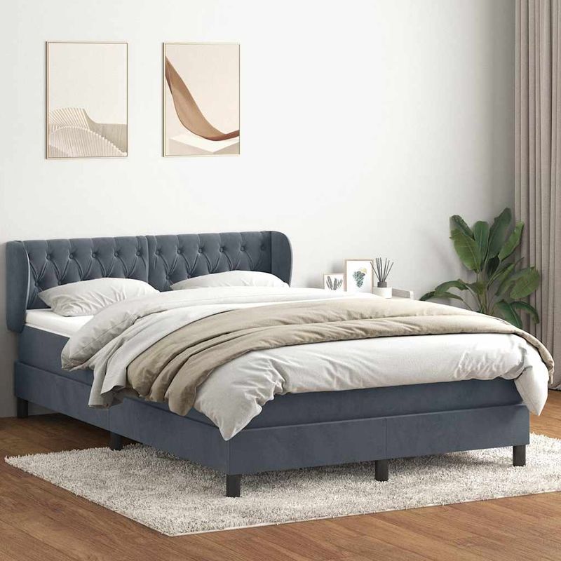 Casa si Gradina - Mobilier - Paturi si accesorii - Paturi - Pat box spring cu saltea, gri inchis, 140x220 cm, catifea - Infinity.ro