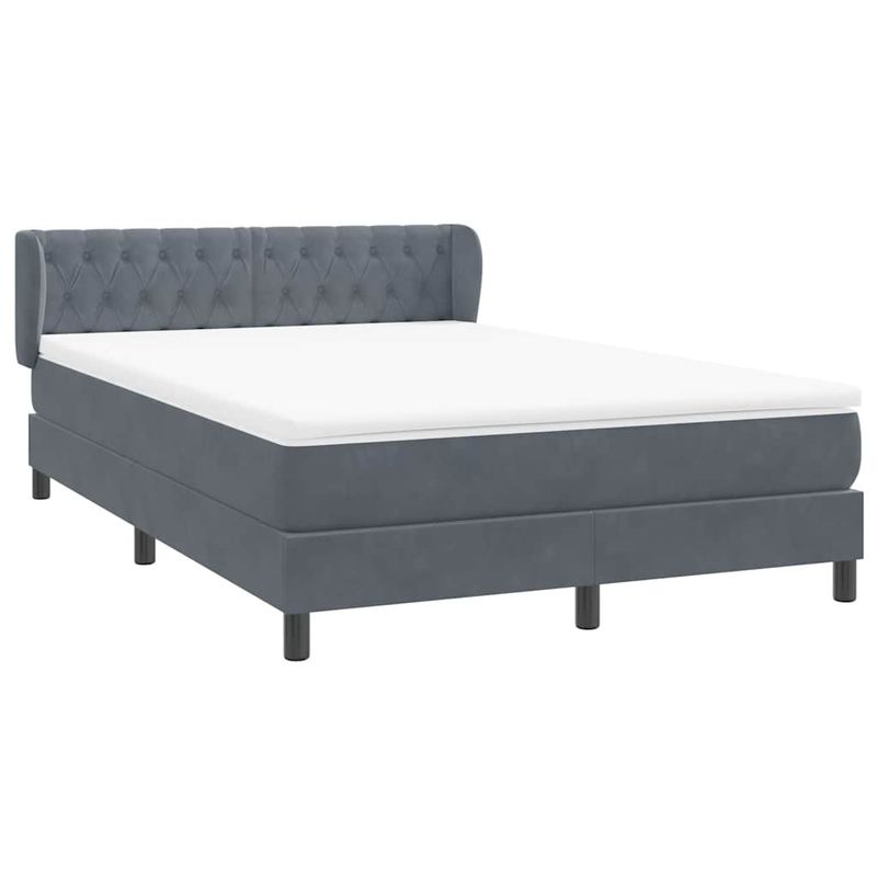 Casa si Gradina - Mobilier - Paturi si accesorii - Paturi - Pat box spring cu saltea, gri inchis, 140x220 cm, catifea - Infinity.ro