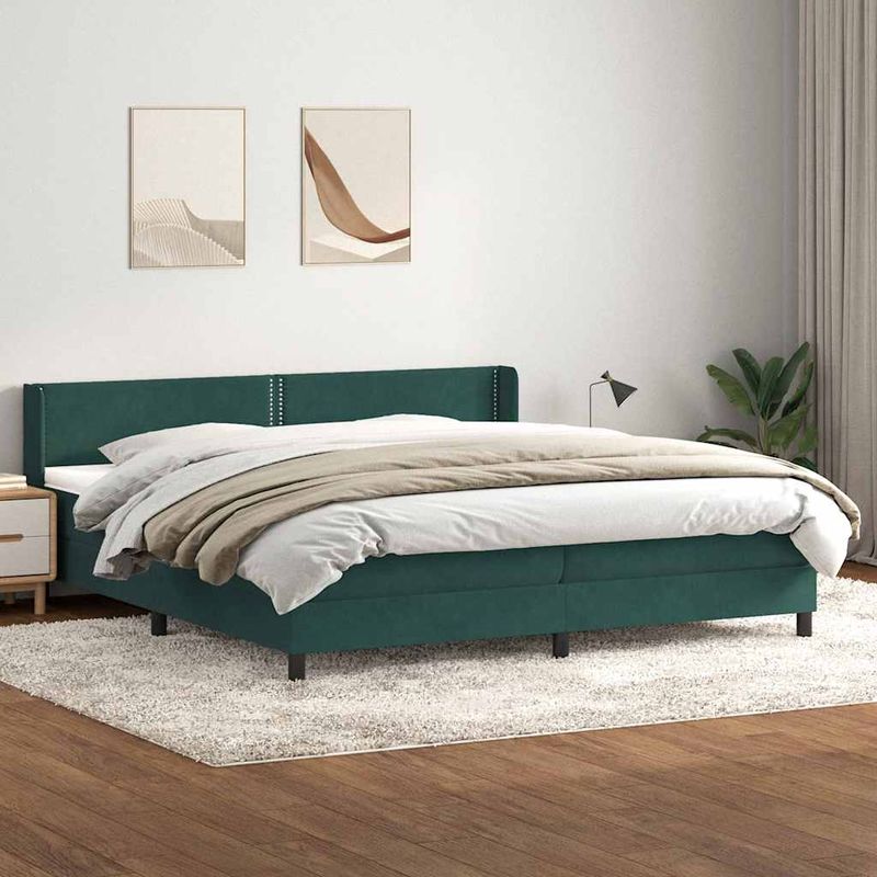Casa si Gradina - Mobilier - Paturi si accesorii - Paturi - Pat box spring cu saltea, verde inchis, 180x220 cm, catifea - Infinity.ro