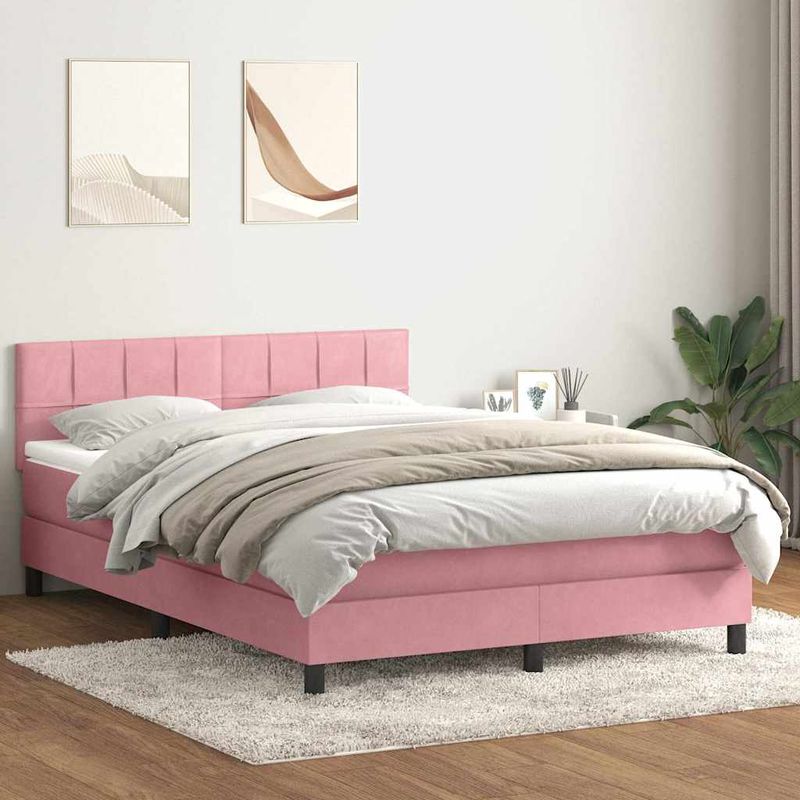 Casa si Gradina - Mobilier - Paturi si accesorii - Paturi - Pat box spring cu saltea, roz, 160x220 cm, catifea - Infinity.ro