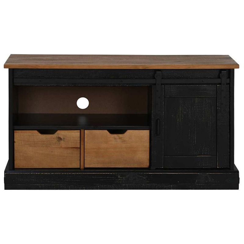 Casa si Gradina - Mobilier - Comode si corpuri - Comode - Dulap TV HALDEN cu usa glisanta negru 110x40x60 cm lemn masiv - Infinity.ro