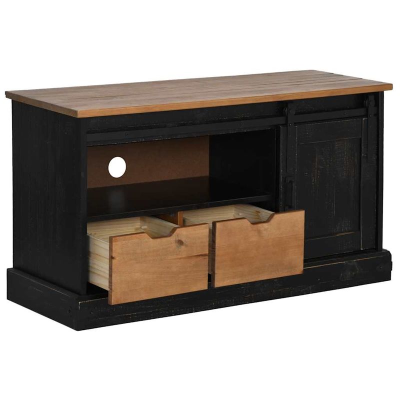 Casa si Gradina - Mobilier - Comode si corpuri - Comode - Dulap TV HALDEN cu usa glisanta negru 110x40x60 cm lemn masiv - Infinity.ro
