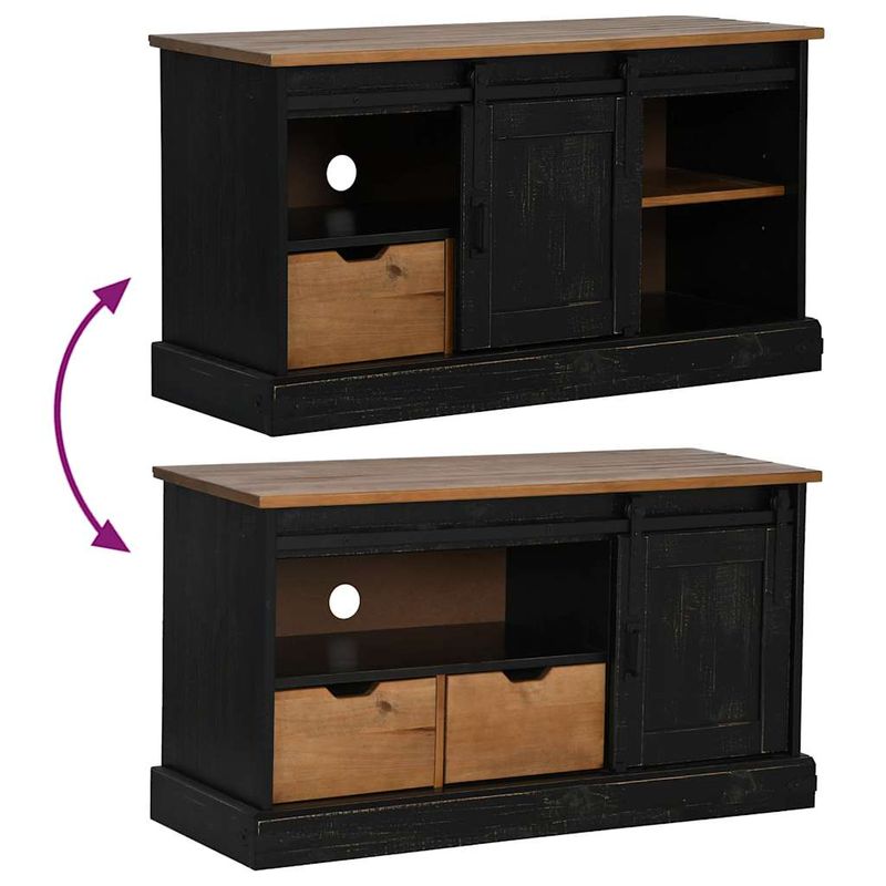 Casa si Gradina - Mobilier - Comode si corpuri - Comode - Dulap TV HALDEN cu usa glisanta negru 110x40x60 cm lemn masiv - Infinity.ro