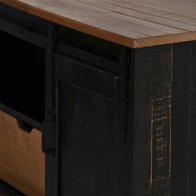 Casa si Gradina - Mobilier - Comode si corpuri - Comode - Dulap TV HALDEN cu usa glisanta negru 110x40x60 cm lemn masiv - Infinity.ro