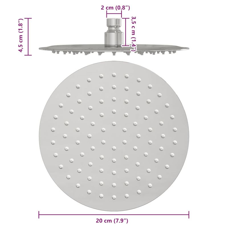Casa si Gradina - Sanitare - Cazi si cabine de dus - Coloane si seturi de dus - Cap de dus cu ploaie din otel inoxidabil 304 rotund 20 cm - Infinity.ro