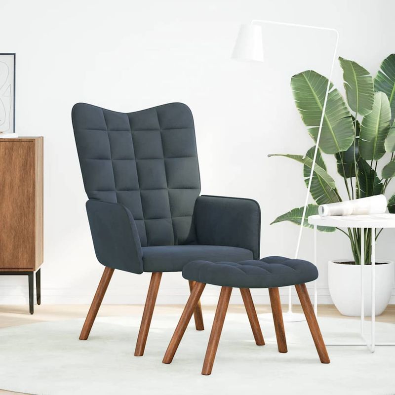 Casa si Gradina - Mobilier - Scaune si fotolii - Fotolii - Fotoliu de relaxare cu taburet, gri inchis, catifea - Infinity.ro