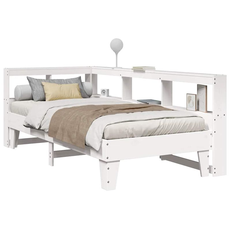 Casa si Gradina - Mobilier - Paturi si accesorii - Paturi - Pat cu biblioteca fara saltea, alb, 90x200 cm, lemn masiv pin - Infinity.ro