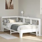 Casa si Gradina - Mobilier - Paturi si accesorii - Paturi - Pat cu biblioteca fara saltea, alb, 90x200 cm, lemn masiv pin - Infinity.ro
