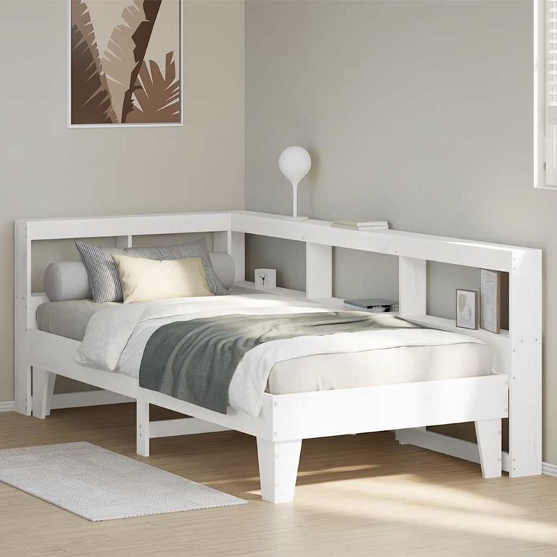 Casa si Gradina - Mobilier - Paturi si accesorii - Paturi - Pat cu biblioteca fara saltea, alb, 90x200 cm, lemn masiv pin - Infinity.ro