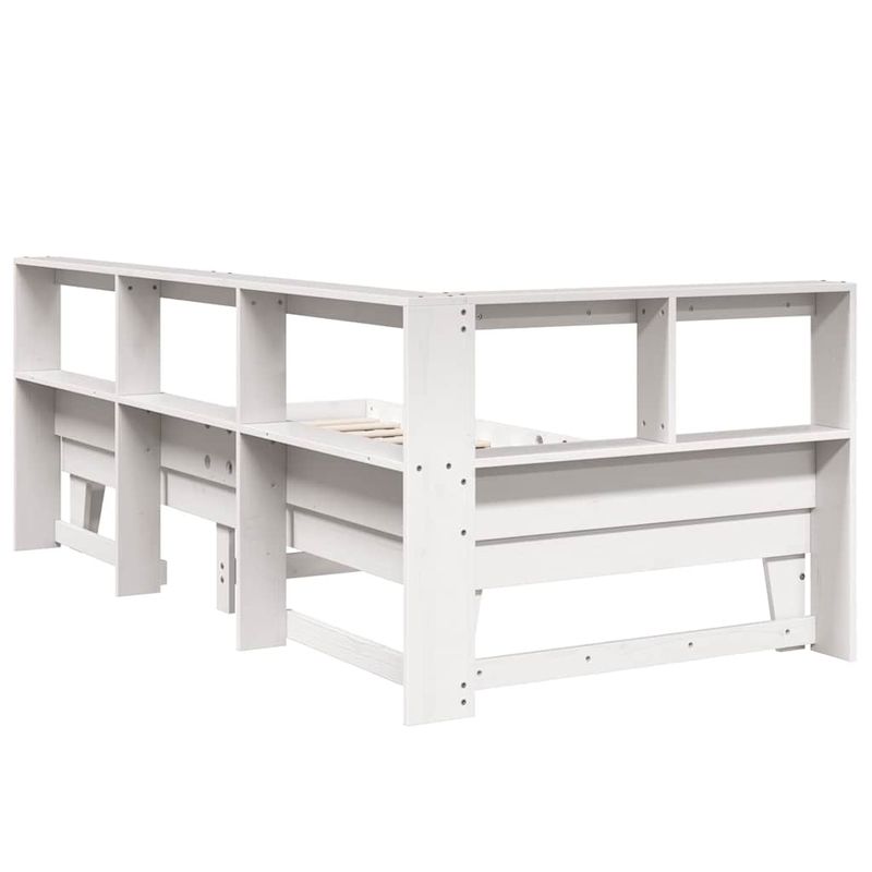 Casa si Gradina - Mobilier - Paturi si accesorii - Paturi - Pat cu biblioteca fara saltea, alb, 90x200 cm, lemn masiv pin - Infinity.ro