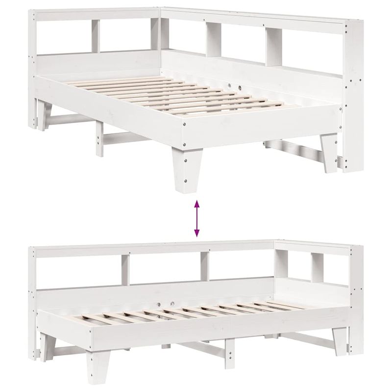 Casa si Gradina - Mobilier - Paturi si accesorii - Paturi - Pat cu biblioteca fara saltea, alb, 90x200 cm, lemn masiv pin - Infinity.ro