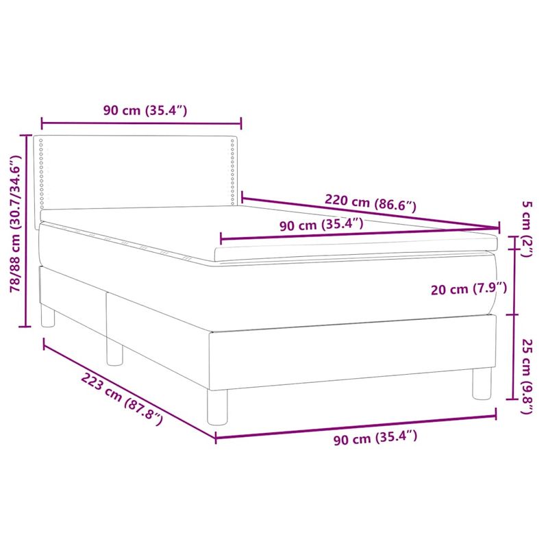 Casa si Gradina - Mobilier - Paturi si accesorii - Paturi - Pat box spring cu saltea, gri inchis, 90x220 cm, catifea - Infinity.ro