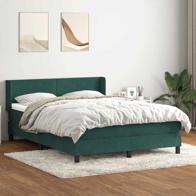 Casa si Gradina - Mobilier - Paturi si accesorii - Paturi - Pat box spring cu saltea, verde inchis, 160x220 cm, catifea - Infinity.ro