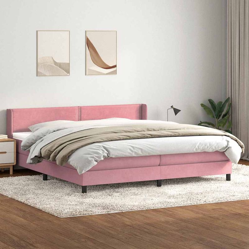 Casa si Gradina - Mobilier - Paturi si accesorii - Paturi - Pat box spring cu saltea, roz, 180x210 cm, catifea - Infinity.ro