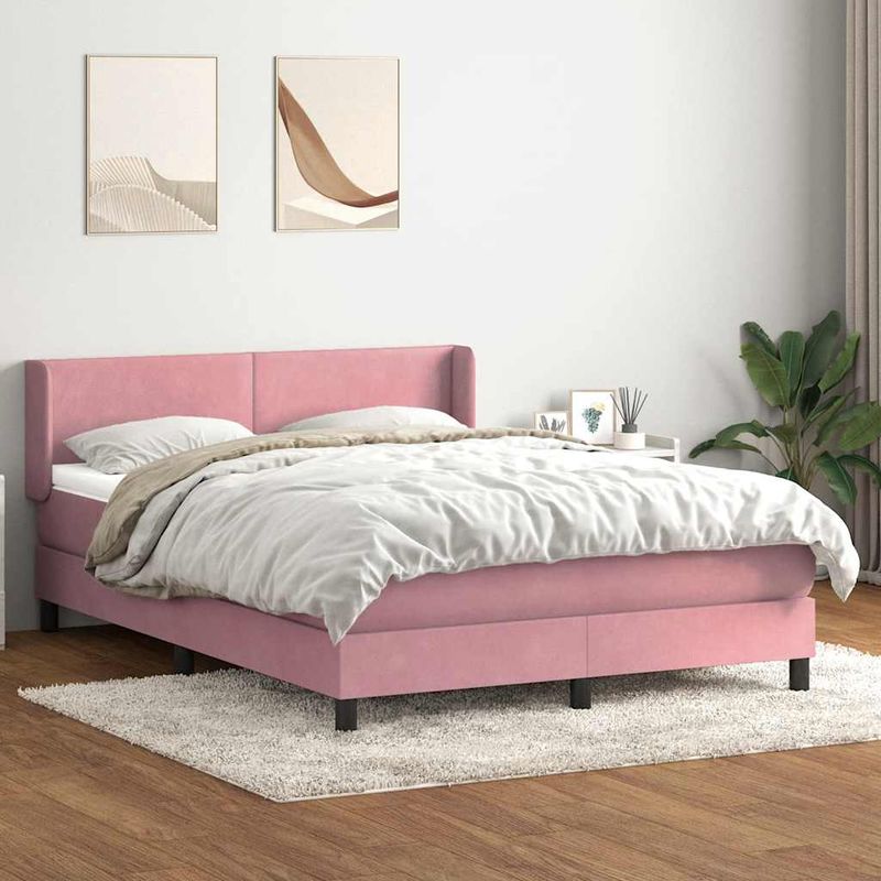 Casa si Gradina - Mobilier - Paturi si accesorii - Paturi - Pat box spring cu saltea, roz, 160x220 cm, catifea - Infinity.ro