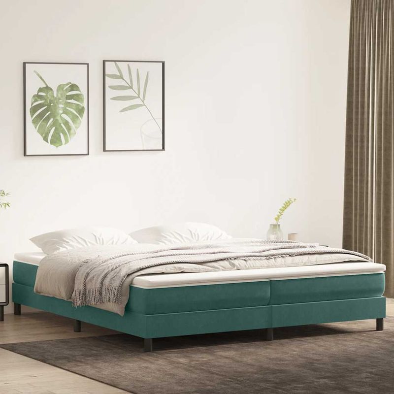 Casa si Gradina - Mobilier - Paturi si accesorii - Paturi - Pat cu arcuri fara saltea verde inchis 200x220 cm catifea - Infinity.ro