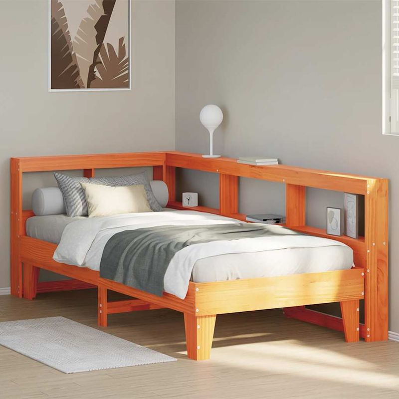 Casa si Gradina - Mobilier - Paturi si accesorii - Paturi - Pat biblioteca fara saltea maro ceruit 75x190 cm lemn masiv pin - Infinity.ro