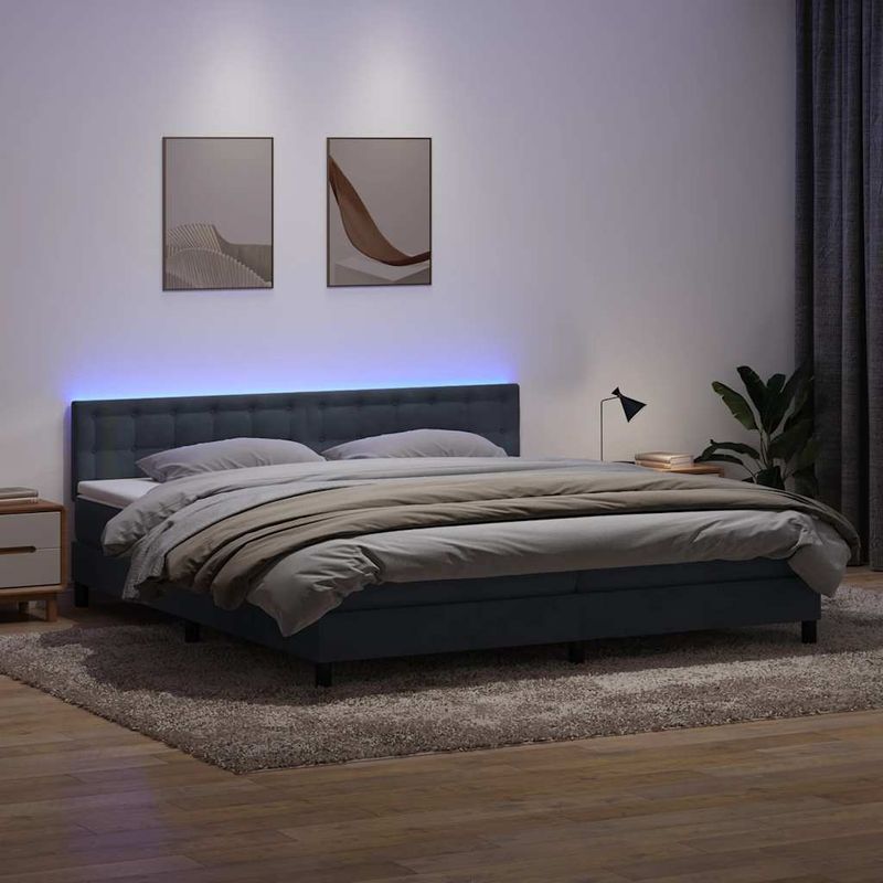 Casa si Gradina - Mobilier - Paturi si accesorii - Paturi - Pat box spring cu saltea, gri inchis, 180x220 cm, catifea - Infinity.ro