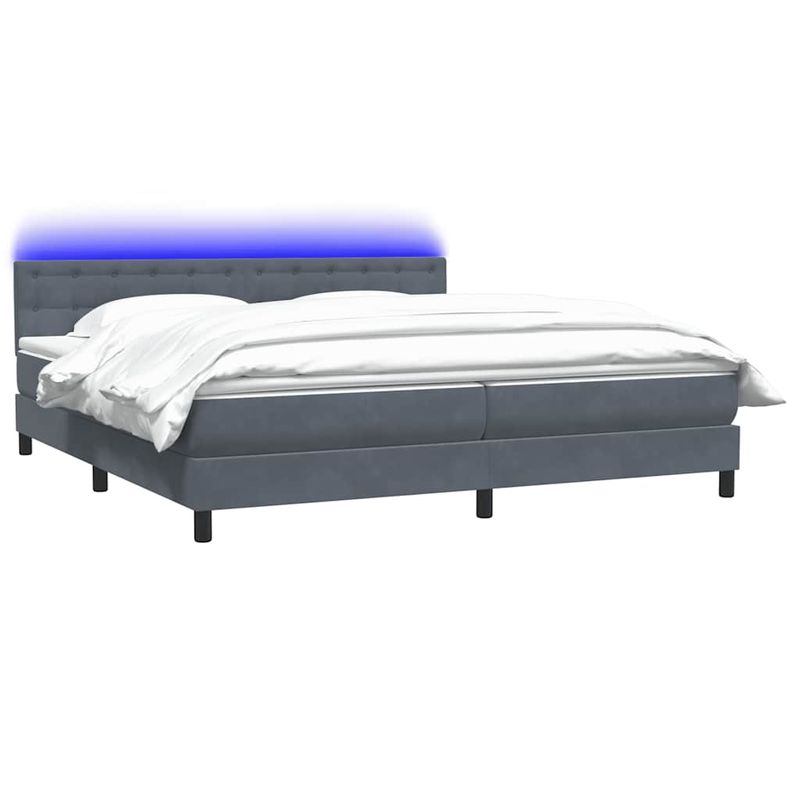 Casa si Gradina - Mobilier - Paturi si accesorii - Paturi - Pat box spring cu saltea, gri inchis, 180x220 cm, catifea - Infinity.ro