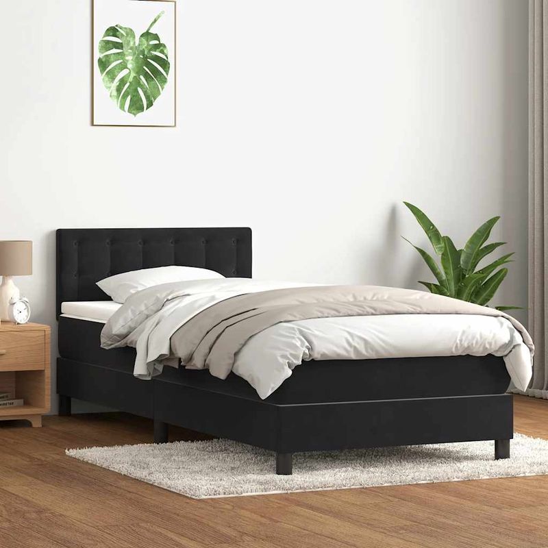 Casa si Gradina - Mobilier - Paturi si accesorii - Paturi - Pat box spring cu saltea, negru, 90x210 cm, catifea - Infinity.ro
