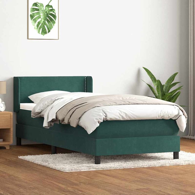 Casa si Gradina - Mobilier - Paturi si accesorii - Paturi - Pat box spring cu saltea, verde inchis, 80x220 cm, catifea - Infinity.ro