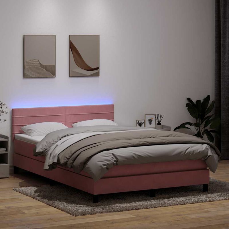 Casa si Gradina - Mobilier - Paturi si accesorii - Paturi - Pat box spring cu saltea, roz, 140x210 cm, catifea - Infinity.ro