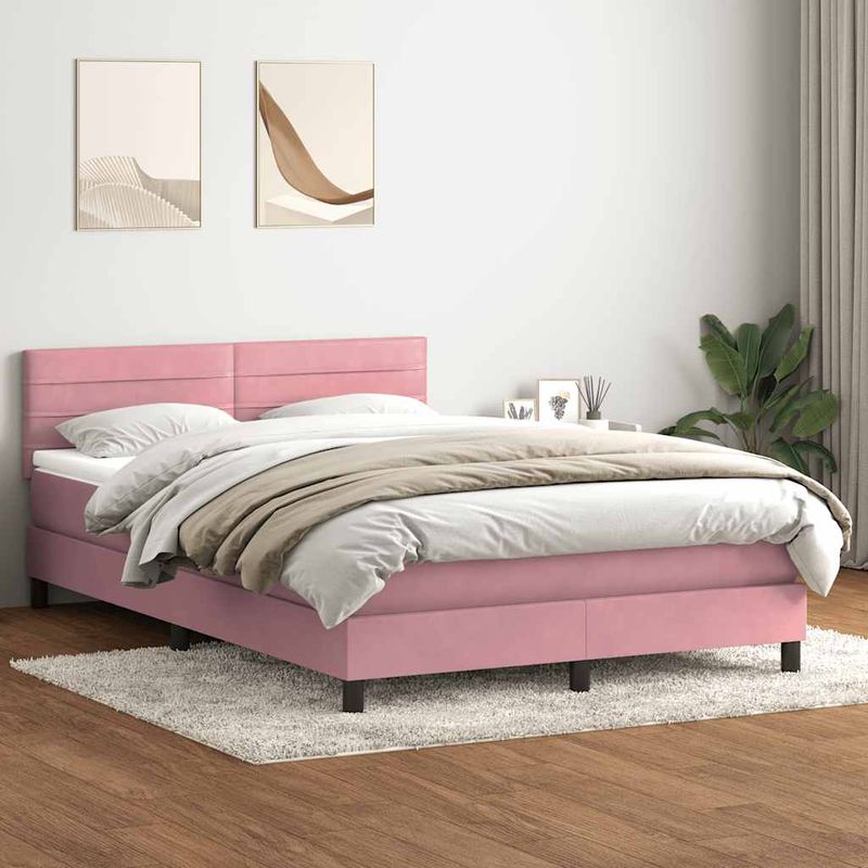 Casa si Gradina - Mobilier - Paturi si accesorii - Paturi - Pat box spring cu saltea, roz, 140x210 cm, catifea - Infinity.ro