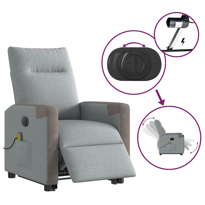 Ingrijire personala si Cosmetice - Sanatate si wellness - Articole wellness - Fotolii de masaj - Fotoliu electric masaj rabatabil cu ridicare, gri inchis textil - Infinity.ro