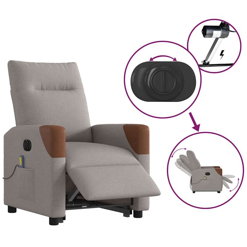 Ingrijire personala si Cosmetice - Sanatate si wellness - Articole wellness - Fotolii de masaj - Fotoliu electric masaj rabatabil cu ridicare, gri taupe, textil - Infinity.ro