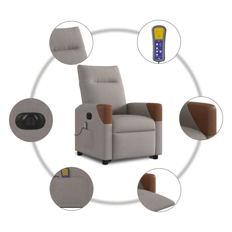 Ingrijire personala si Cosmetice - Sanatate si wellness - Articole wellness - Fotolii de masaj - Fotoliu electric masaj rabatabil cu ridicare, gri taupe, textil - Infinity.ro