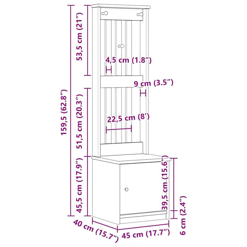 Casa si Gradina - Mobilier - Organizare si depozitare - Bancute - Arborele „SANDENS” 45x40x159,5 cm din lemn masiv de pin - Infinity.ro