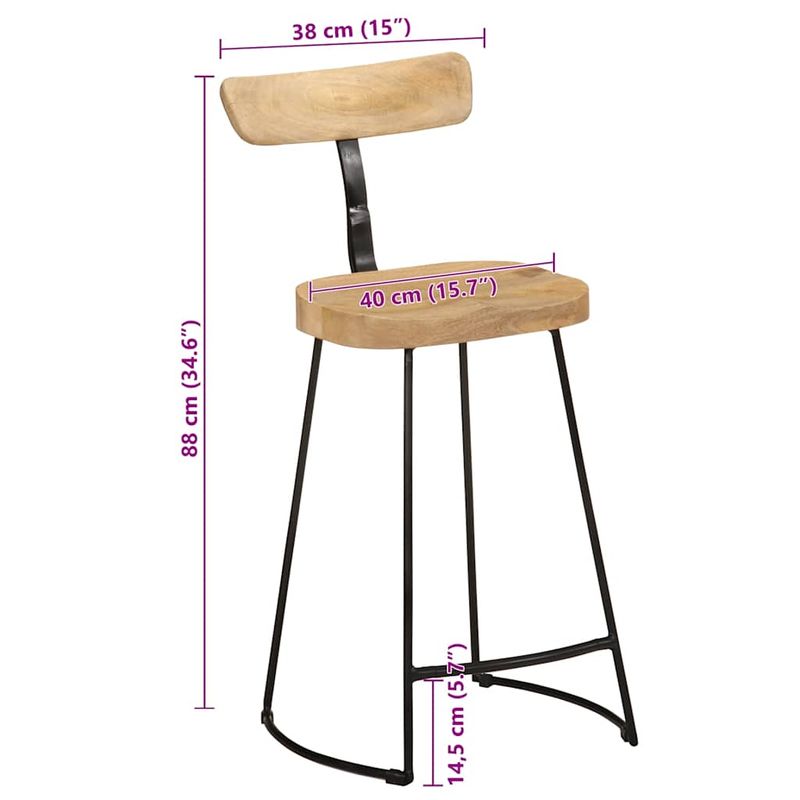 Casa si Gradina - Mobilier - Scaune si fotolii - Scaune - Scaune de bar 2 buc 49x43x88 cm lemn masiv de mango, maro și negru - Infinity.ro