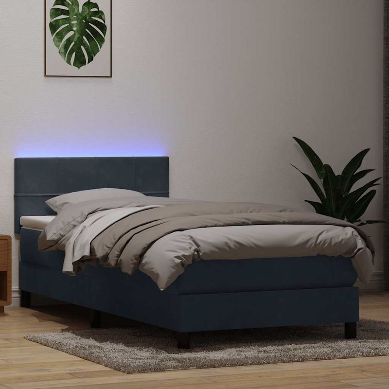 Casa si Gradina - Mobilier - Paturi si accesorii - Paturi - Pat box spring cu saltea, gri inchis, 80x210 cm, catifea - Infinity.ro