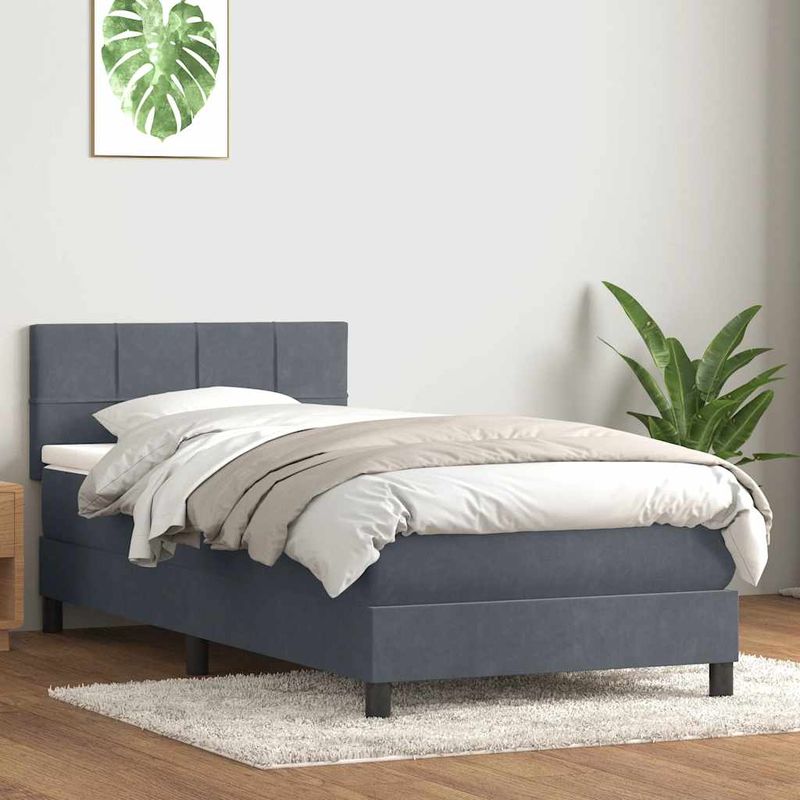 Casa si Gradina - Mobilier - Paturi si accesorii - Paturi - Pat box spring cu saltea, gri inchis, 80x210 cm, catifea - Infinity.ro