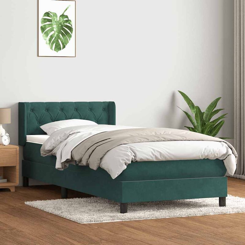 Casa si Gradina - Mobilier - Paturi si accesorii - Paturi - Pat box spring cu saltea, verde inchis, 80x220 cm, catifea - Infinity.ro