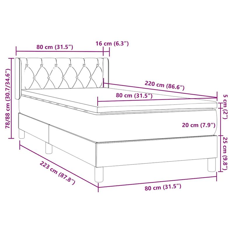 Casa si Gradina - Mobilier - Paturi si accesorii - Paturi - Pat box spring cu saltea, verde inchis, 80x220 cm, catifea - Infinity.ro