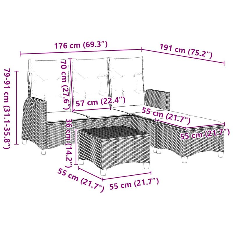 Casa si Gradina - Gradina si terasa - Mobilier exterior - Seturi mobila gradina - Set canapea gradina 3 piese cu perne forma L, polirattan bej, bej și gri - Infinity.ro